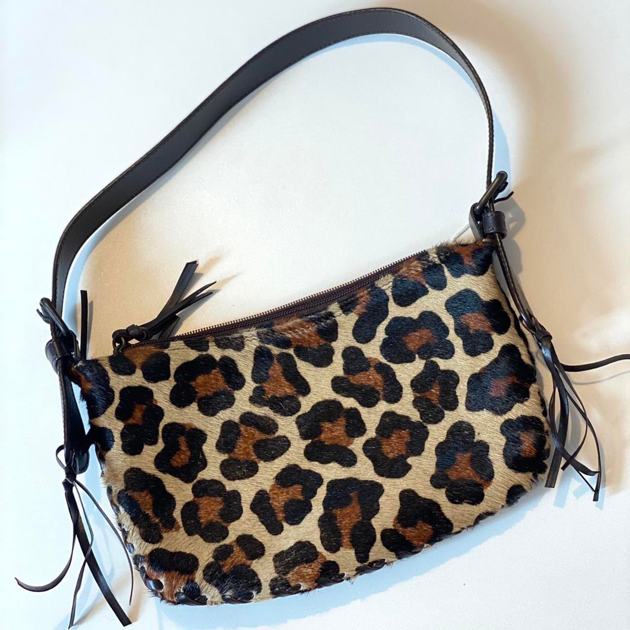 Russell and Bromley vintage faux fur leopard print shoulder bag