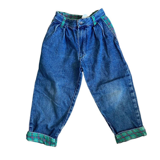 1980s Vintage denim jeans with check lining and pockets age 4-5years