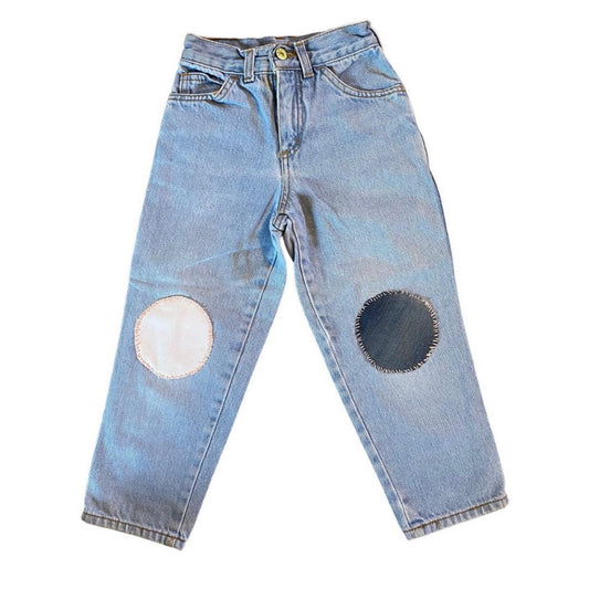 Upcycled vintage jeans with circle patches age 6 years