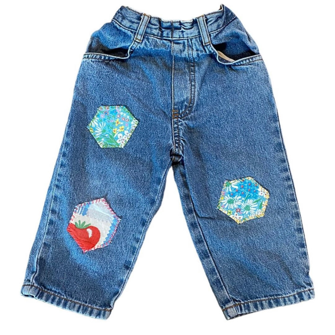 Upcycled vintage jeans with patches 12-18m