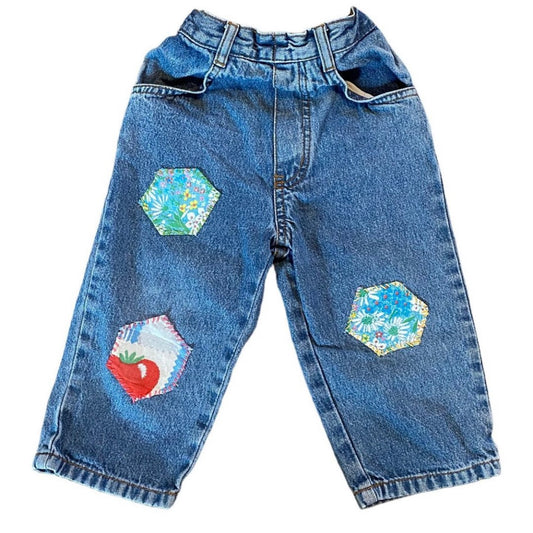 Upcycled vintage jeans with patches 12-18m