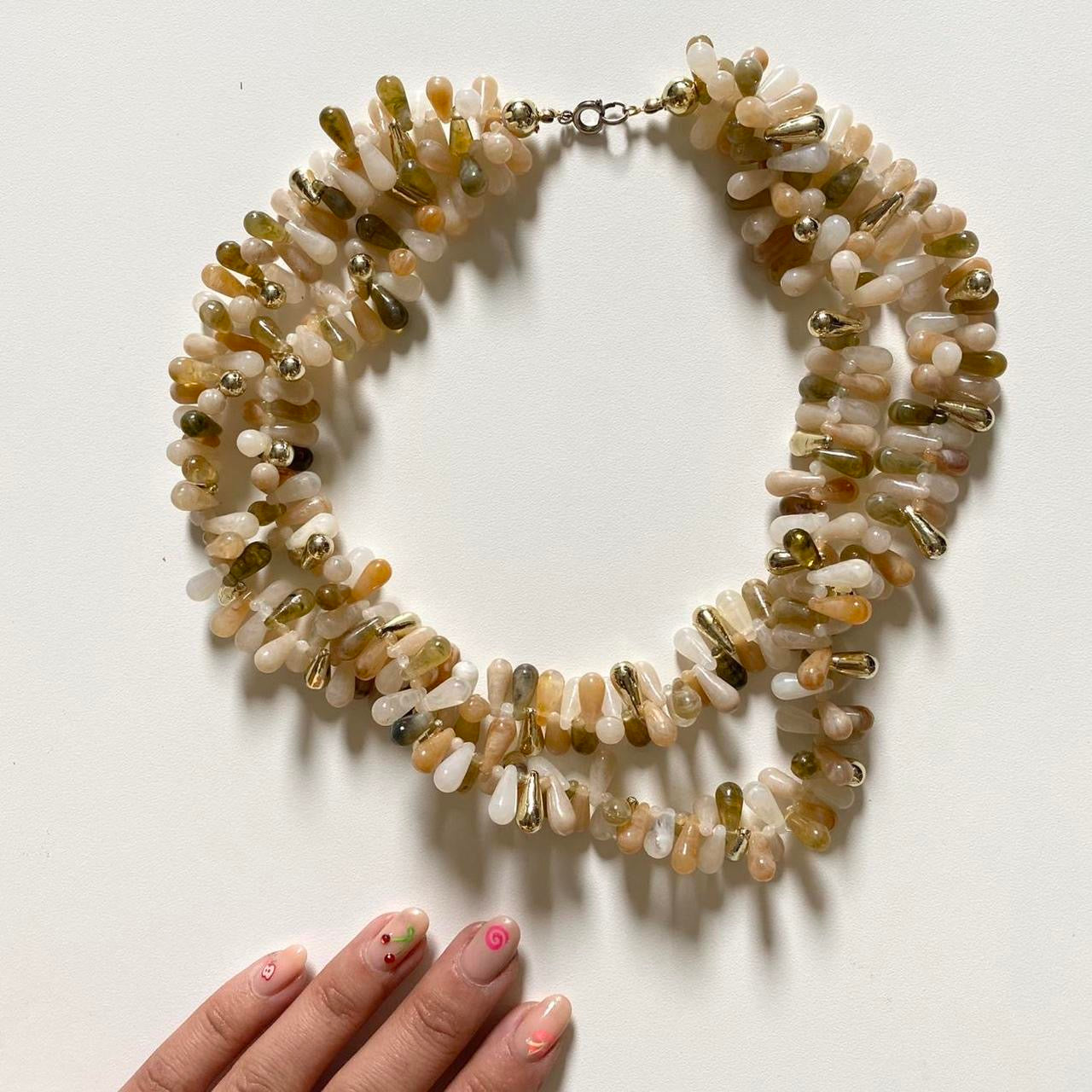 90s cream & brown chunky layered beaded choker necklace