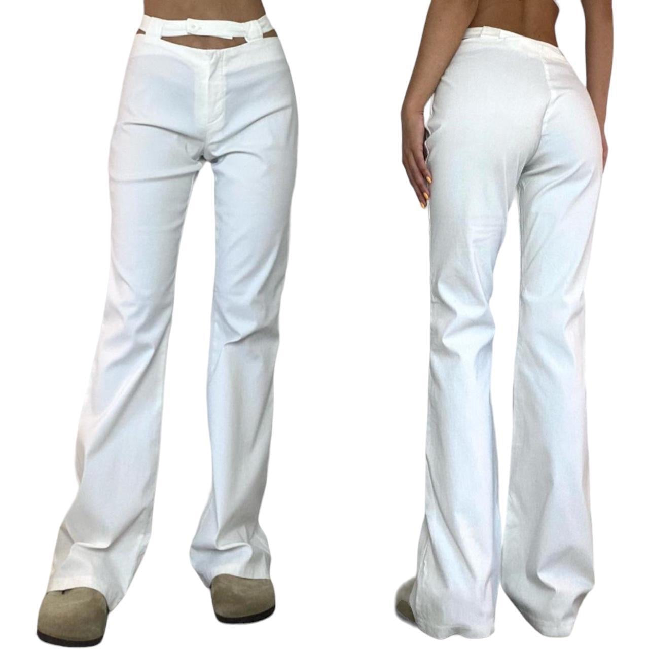 y2k straight leg white trousers with unique waist belt.