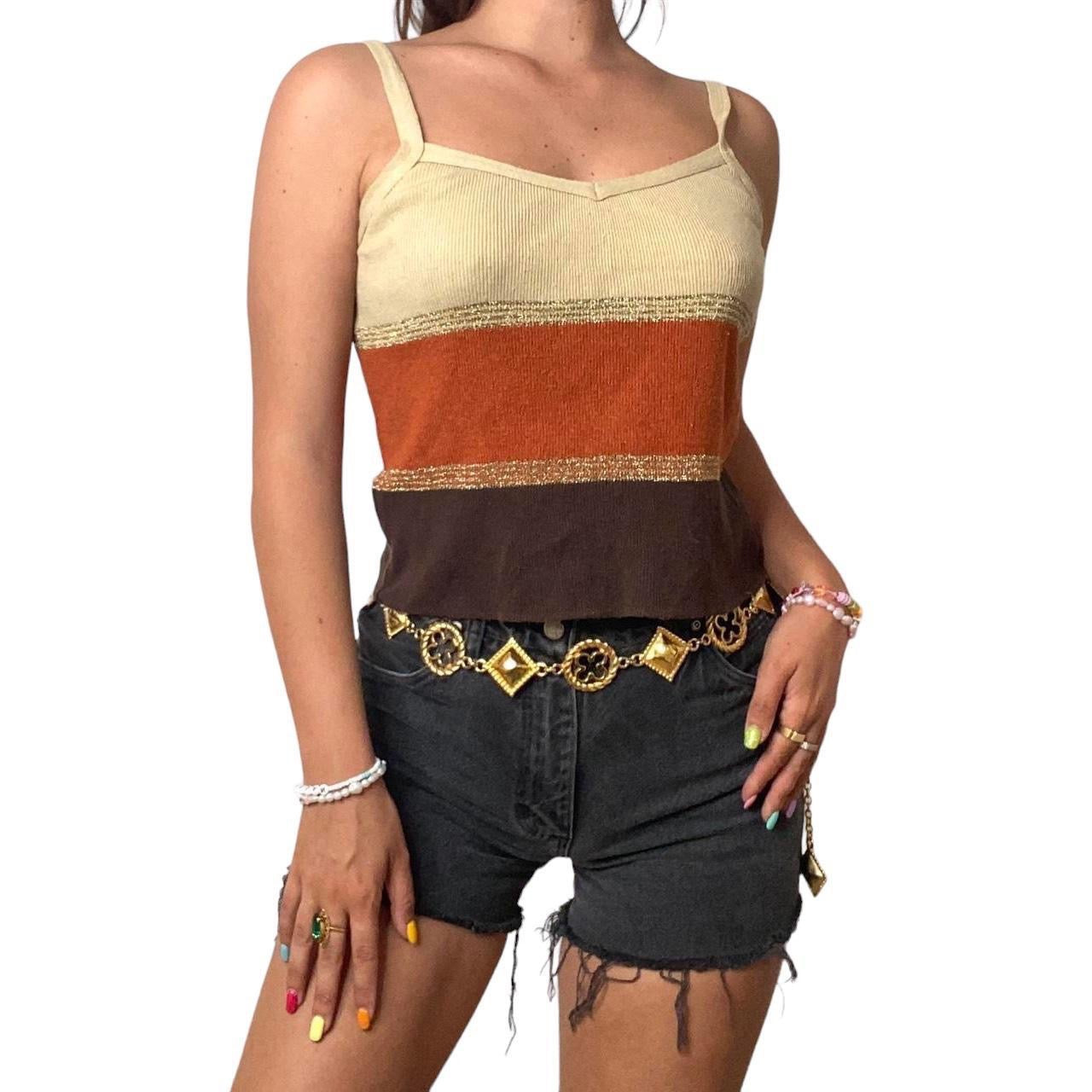 Gold orange Y2K knitted brown stripe tank top size S