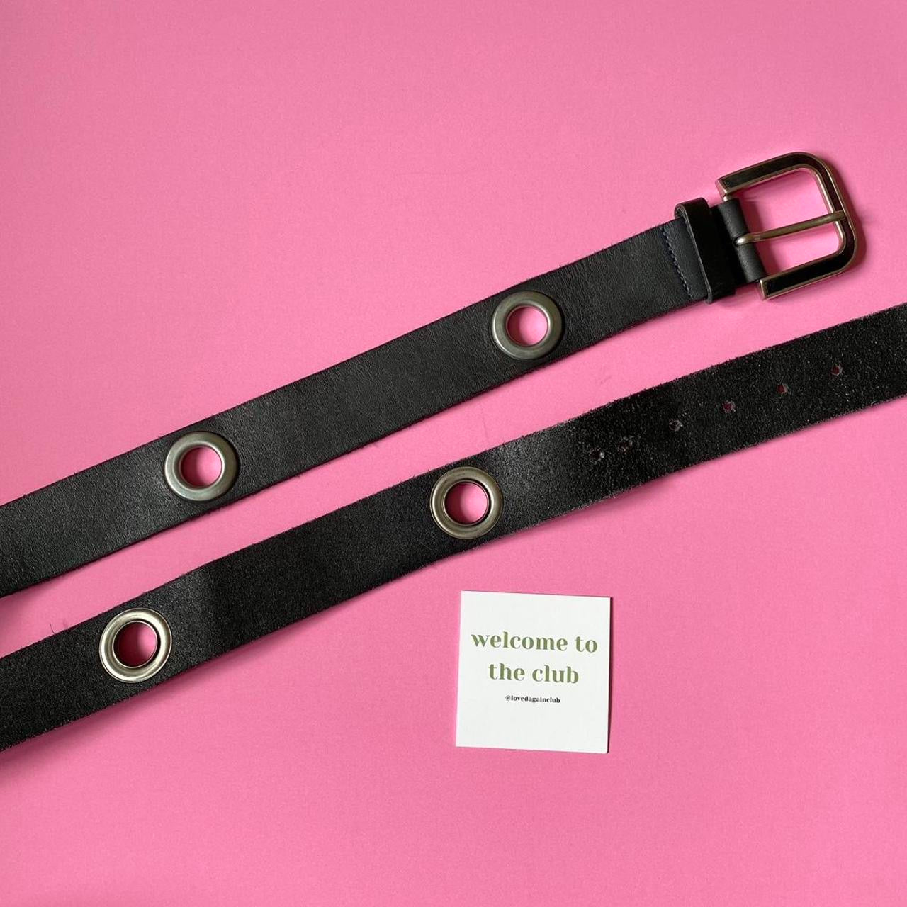 Black Leather 90s silver loop hole waist belt