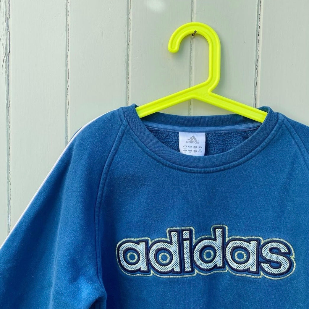 Vintage Adidas spellout sweatshirt in navy age 10 years