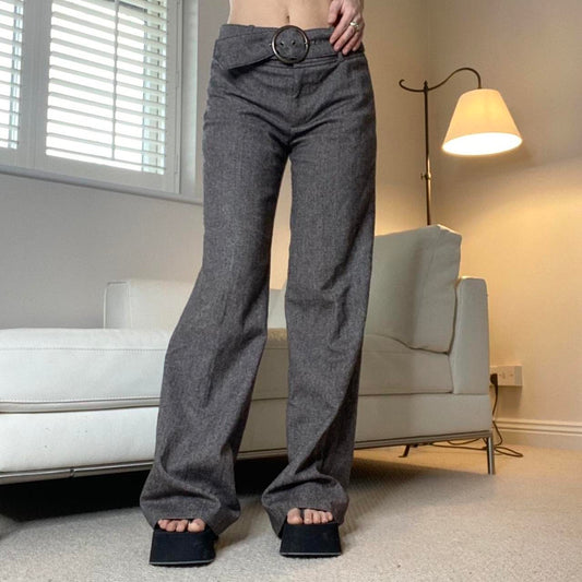 Wool blend brown straight leg trousers with chunky waistband size 8.