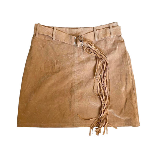 90s PILOT faux suede mini skirt with tassel belt size 8.