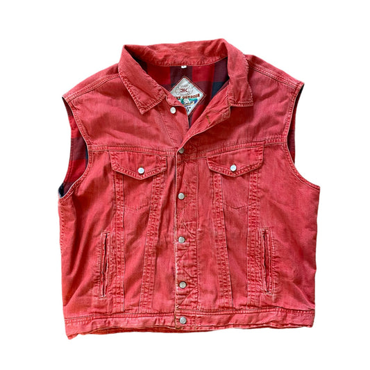 Vintage sleeveless denim jacket red/coral size L